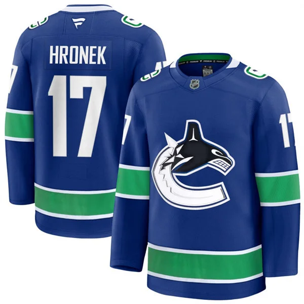 Men's Vancouver Canucks #17 Filip Hronek Fanatics Home Blue Premium Jersey