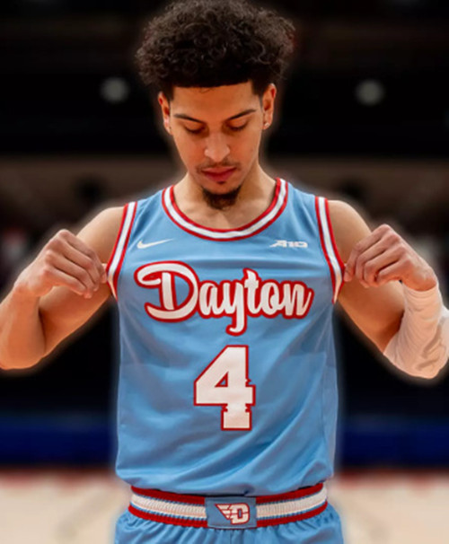 Dayton Flyers #4 Jordan Derkack College Basketball Game Jersey Chapel Blue