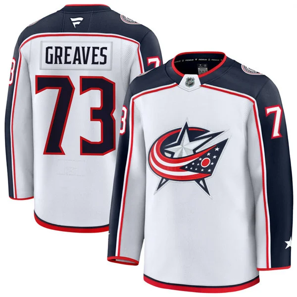 Mens Columbus Blue Jackets #73 Jet Greaves Fanatics White Away Premium Jersey