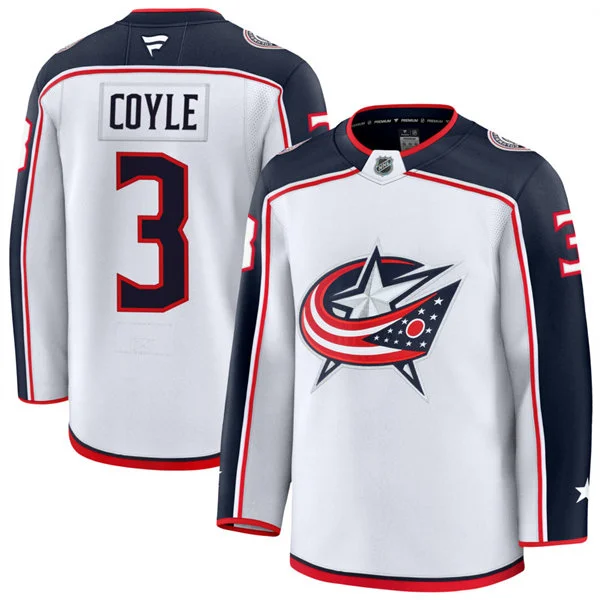 Mens Columbus Blue Jackets #3 Charlie Coyle Fanatics White Away Premium Jersey