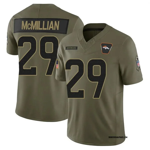 Mens Denver Broncos #29 Ja'Quan McMillian 2025 Salute to Service Limited Jersey - Olive