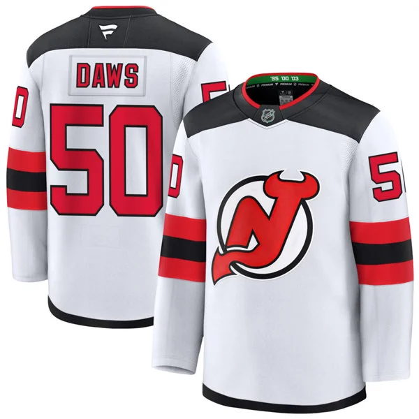 Mens New Jersey Devils #50 Nico Daws  Fanatics Away White Premium Jersey