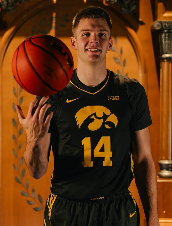 Iowa Hawkeyes #14 Bennett Stirtz 2025-26 Black Printing Away College Basketball Game Jersey
