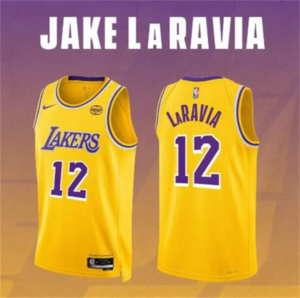 Mens Los Angeles Lakers #12 Jake LaRavia Nike Gold Icon Edition Swingman Jersey