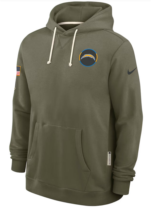 Los Angeles Chargers Nike Olive 2025 Salute to Service Hoodie Embroidered Quality