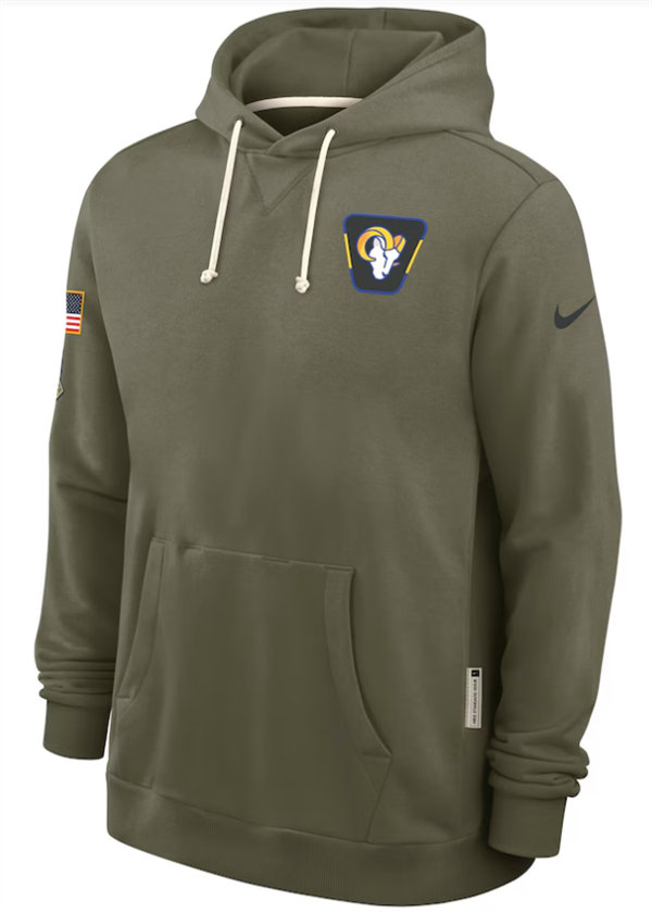 Los Angeles Rams Nike Olive 2025 Salute to Service Hoodie Embroidered Quality