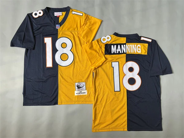 Mens Denver Broncos #18 Peyton Manning 2015 Black Orange Split Two Tone Throwback Jersey