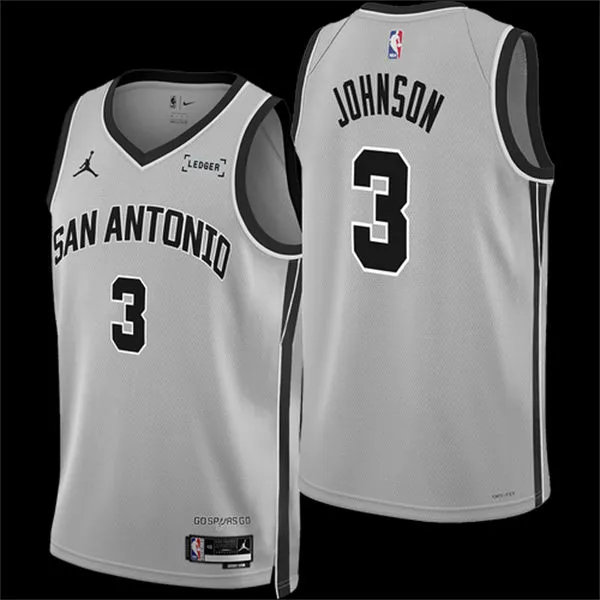 Men's San Antonio Spurs #3 Keldon Johnson 2025-26 Silver Statement Edition Swingman Jersey