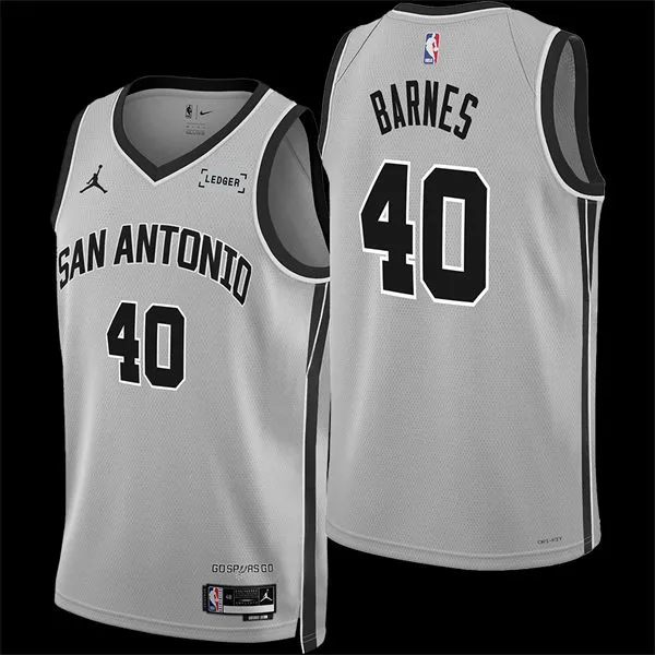 Men's San Antonio Spurs #40 Harrison Barnes 2025-26 Silver Statement Edition Swingman Jersey