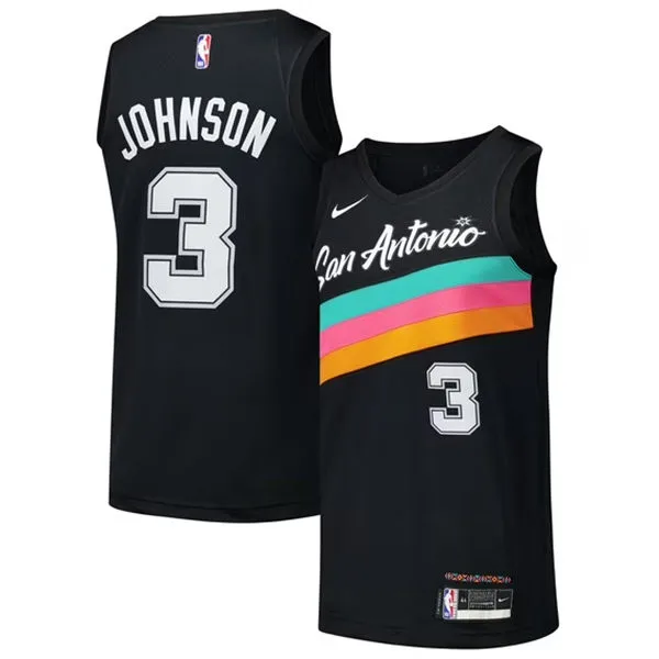 Men's San Antonio Spurs #3 Keldon Johnson Black 2025-26 City Edition Swingman Jersey
