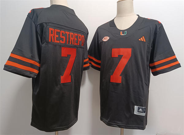 Mens Miami Hurricanes #7 Xavier Restrepo 2024 Black Football Game Jersey