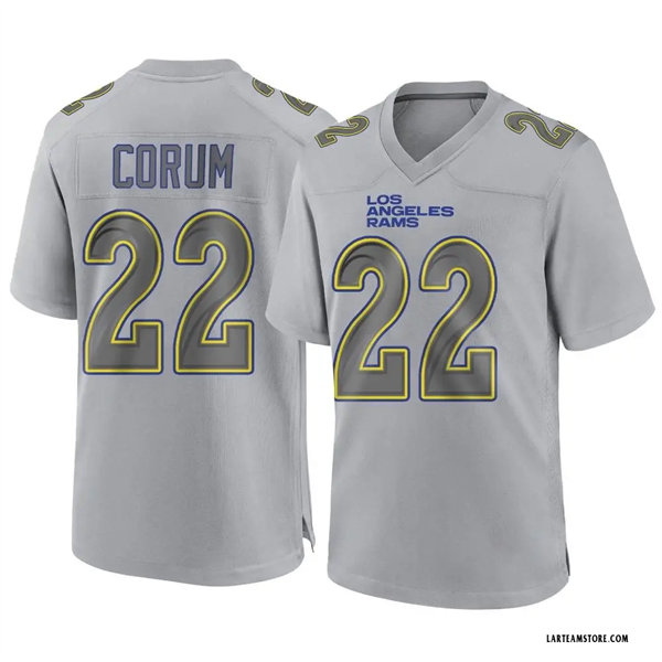 Mens Los Angeles Rams #22 Blake Corum Nike Gray Atmosphere Fashion Game Jersey