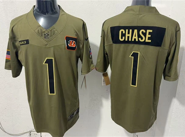 Mens Cincinnati Bengals #1 Ja'Marr Chase Nike 2025 Salute to Service Limited Jersey - Olive