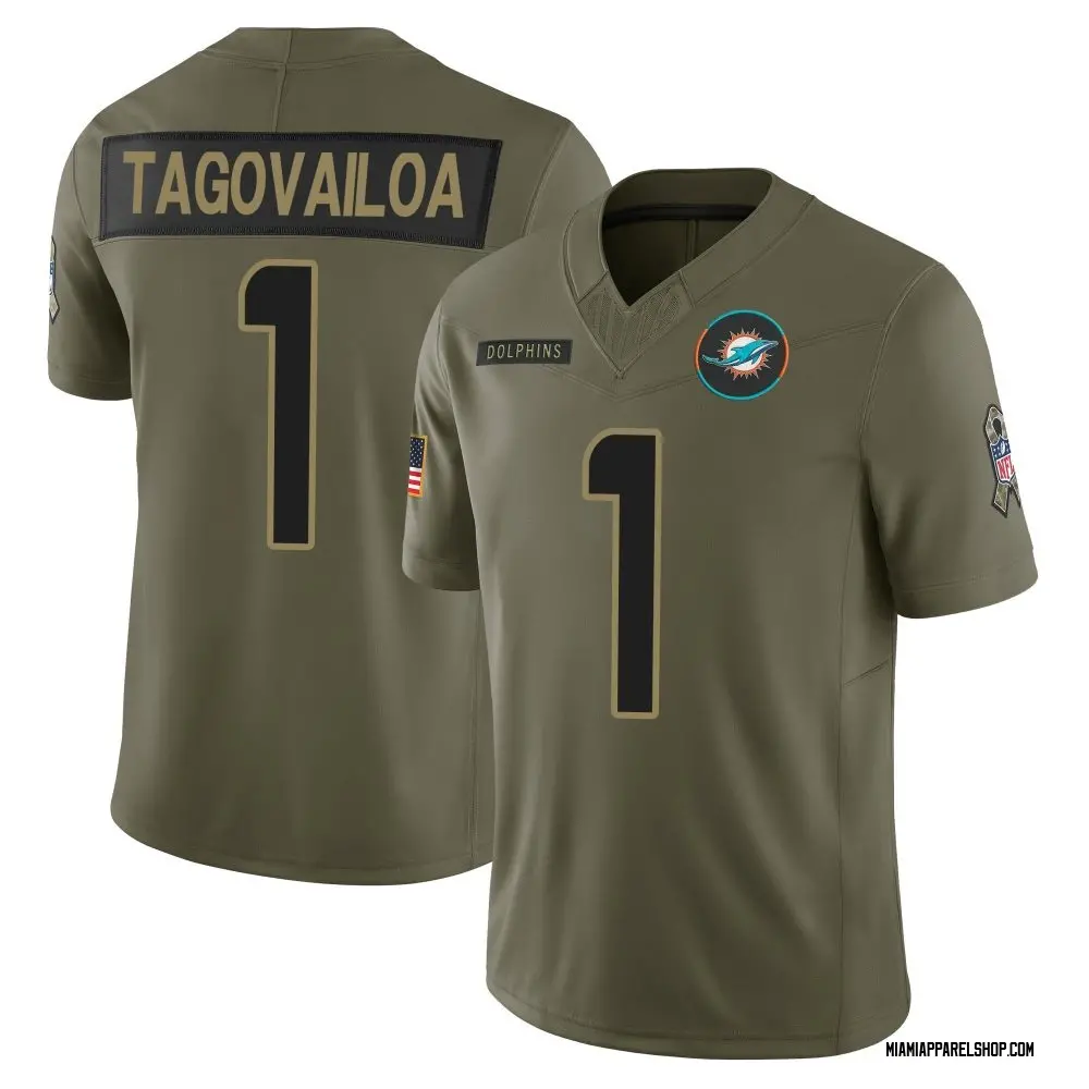 Mens Miami Dolphins #1 Tua Tagovailoa Nike 2025 Salute to Service Retired Limited Jersey - Olive