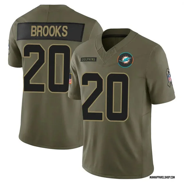 Mens Miami Dolphins #20 Jordyn Brooks Nike 2025 Salute to Service Retired Limited Jersey - Olive