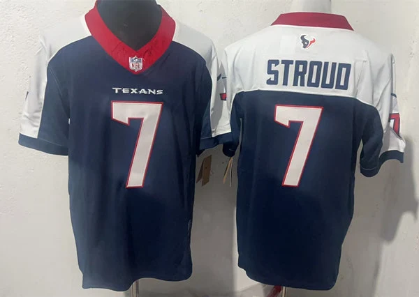 Men's Houston Texans #7 CJ Stroud Navy White Gratitude F.U.S.E. Limited Jersey 