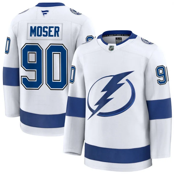 Mens Tampa Bay Lightning #90 J.J. Moser Fanatics White Away Premium Jersey