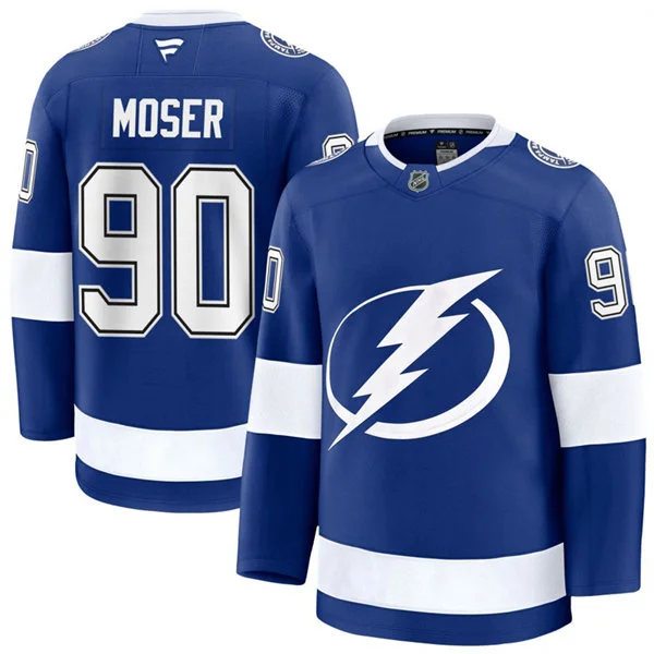 Mens Tampa Bay Lightning #90 J.J. Moser Fanatics Home Blue Premium Player Jersey