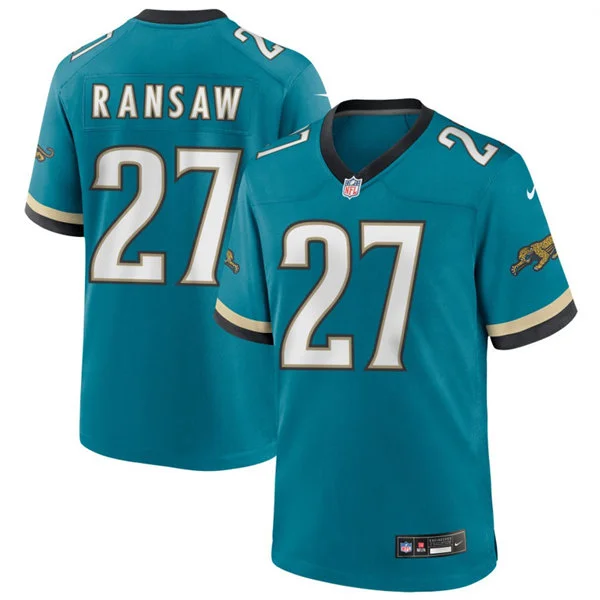 Mens Jacksonville Jaguars #27 Caleb Ransaw Nike Teal Throwback Vapor F.U.S.E. Limited Jersey