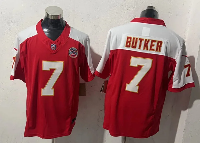 Men's Kansas City Chiefs #7 Harrison Butker Red White Gratitude F.U.S.E. Vapor Limited Jersey