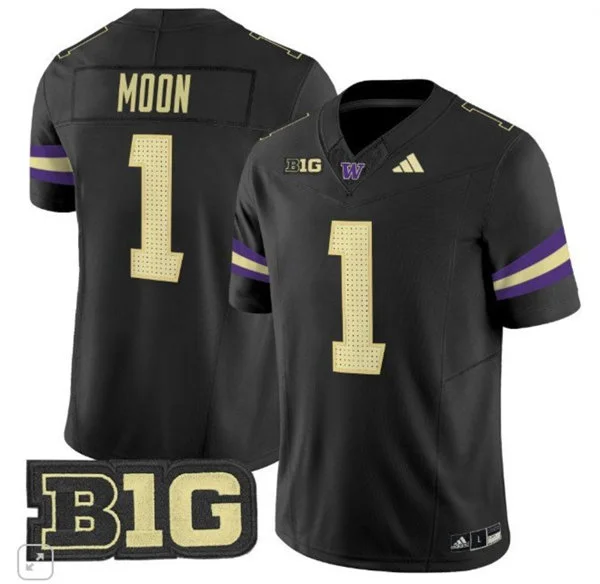 Washington Huskies #1 Warren Moon 2025 Black College Football Jersey