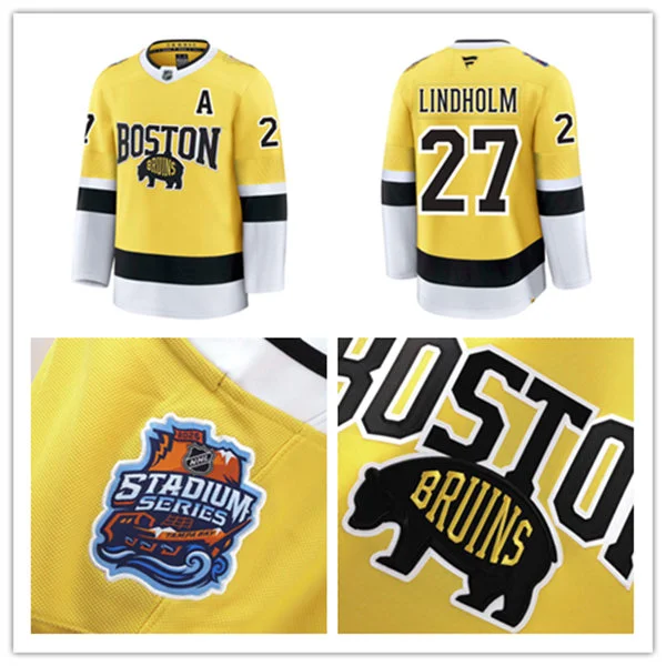 Mens Boston Bruins #27 Hampus Lindholm 2026 Stadium Series Premium Jersey Yellow