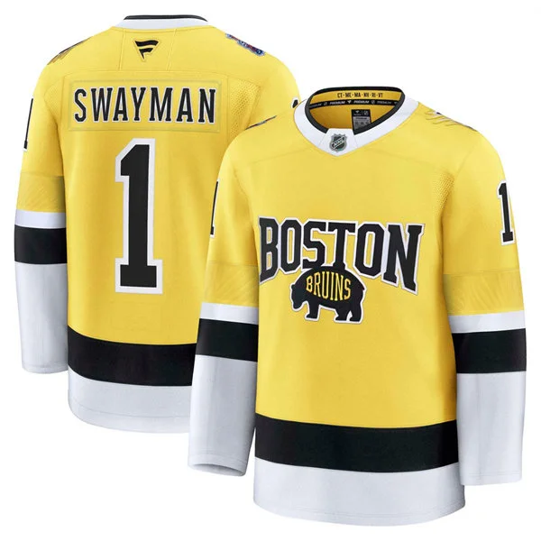 Men's Boston Bruins #1 Jeremy Swayman 2026 Stadium Series Premium Jersey Yellow