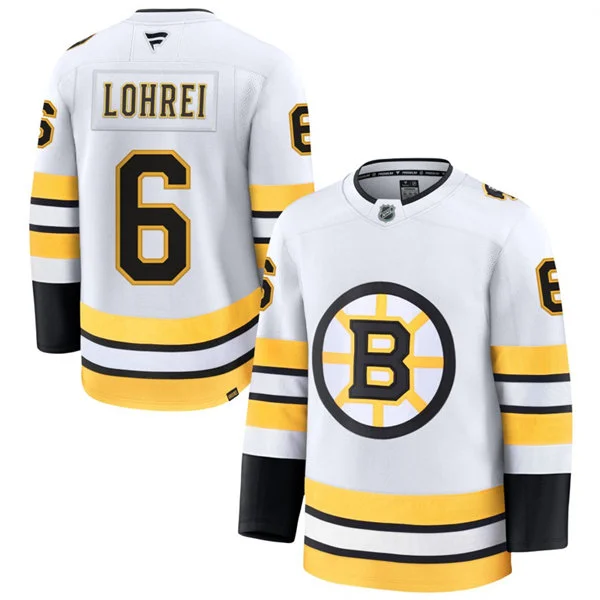 Mens Boston Bruins #6 Mason Lohrei Fanatics 2025 Away White Premium Jersey