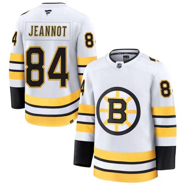 Mens Boston Bruins #84 Tanner Jeannot Fanatics 2025 Away White Premium Jersey