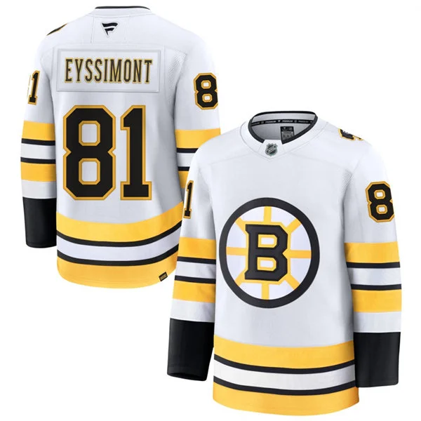 Mens Boston Bruins #81 Mikey Eyssimont Fanatics 2025 Away White Premium Jersey