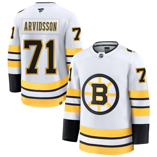 Mens Boston Bruins #71 Viktor Arvidsson Fanatics 2025 Away White Premium Jersey