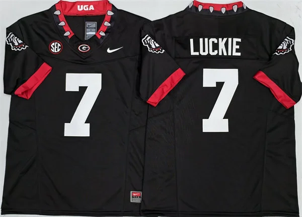 Mens Georgia Bulldogs #7 Lawson Luckie Black Alternate Mascot 100th Anniversary College Football Game Jersey