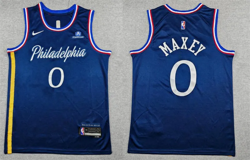 Mens Philadelphia 76ers #0 Tyrese Maxey Navy 2025-26 City Edition Swingman Jersey