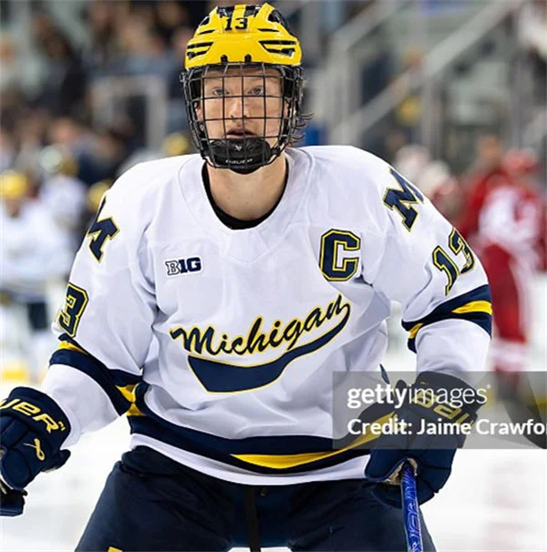 Michigan Wolverines #13 T. J. Hughes 2025-26 White Hockey Game Jersey