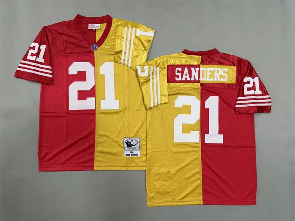 Men's San Francisco 49ers #21 Deion Sanders 1994 Red Gold Split Two Tone Throwback Jersey