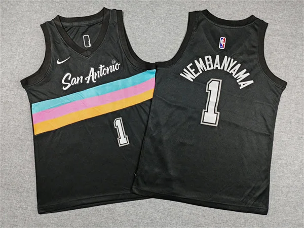 Youth San Antonio Spurs #1 Victor Wembanyama Black 2025-26 City Edition Jersey