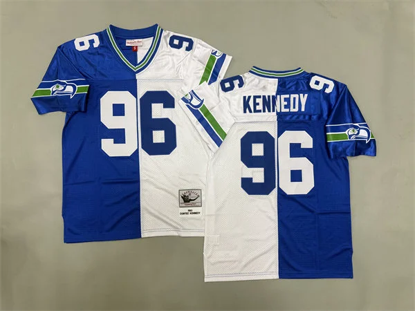Men's Seattle Seahawks #96 Cortez Kennedy 1993 Royal White Split Two Tone Throwback Jersey