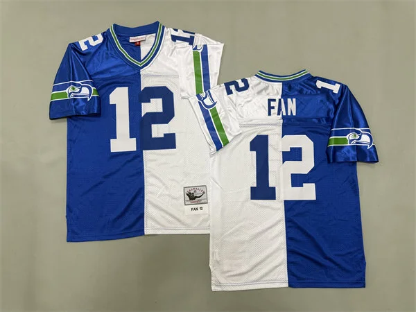 Mens Seattle Seahawks 12 Fan Royal White Split Two Tone Throwback Jersey