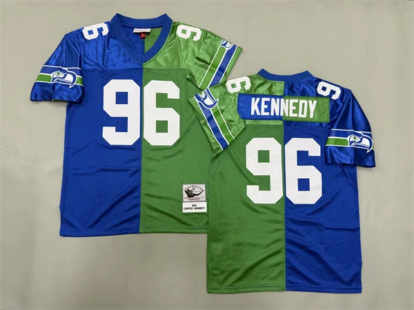 Men's Seattle Seahawks #96 Cortez Kennedy 1993 Royal Green Split Two Tone Throwback Jersey