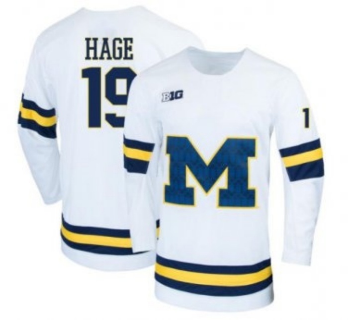 Michigan Wolverines #19 Michael Hage 2022 Nike White College Hockey Jersey