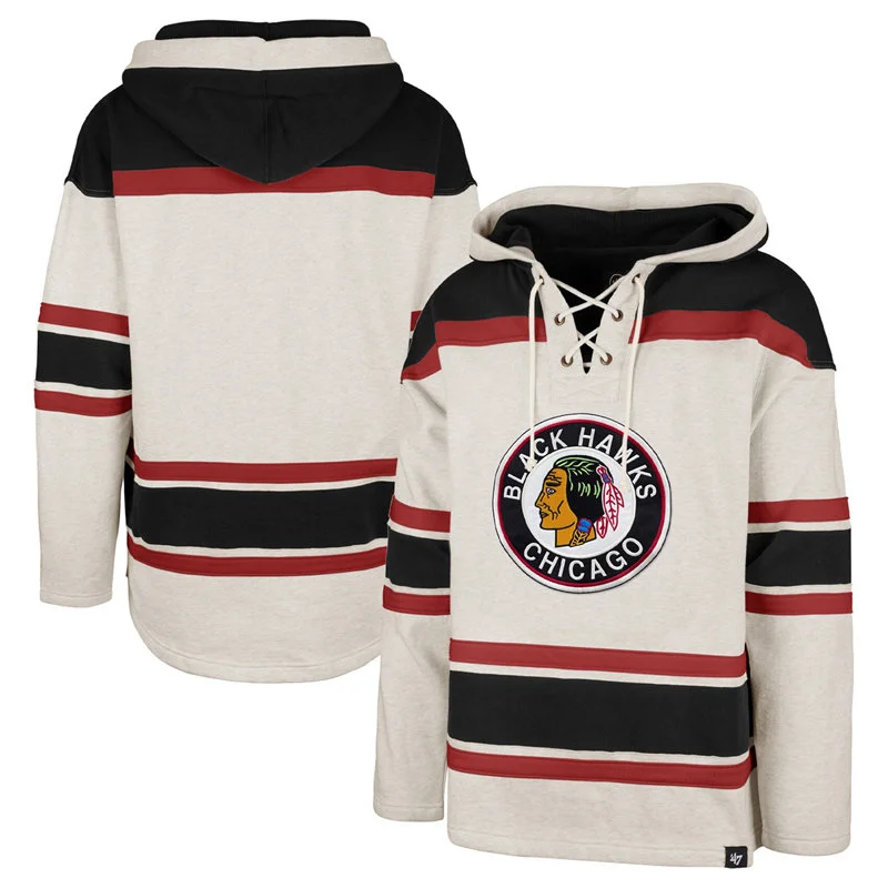 Chicago Blackhawks Blank Lace-Up Pullover Hoodie - Oatmeal