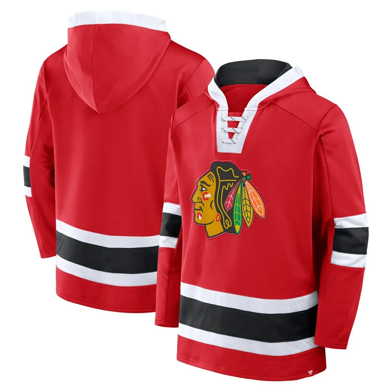 Chicago Blackhawks Fanatics Inside Line Fleece Pullover Hoodie- Red