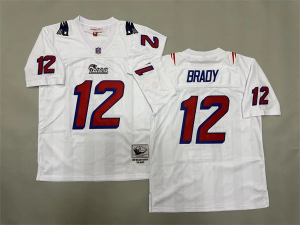 Mens New England Patriots #12 Tom Brady White Red Throwback Vintage Jersey