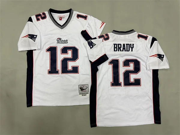 Mens New England Patriots #12 Tom Brady White Throwback Jersey