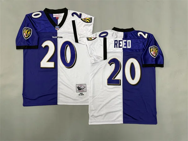 Men's Baltimore Ravens #20 Ed Reed 2004 Purple White Split Two Tone Throwback Jersey