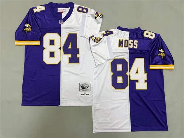 Men's Minnesota Vikings #84 Randy Moss 1998 Purple White Split Two Tone Throwback Jersey