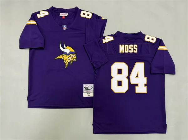 Mens Minnesota Vikings #84 Randy Moss Purple Chainstitch Legacy Jersey 