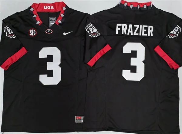 Mens Georgia Bulldogs #3 Nate Frazier Jr. Black Alternate Mascot 100th Anniversary College Football Game Jersey