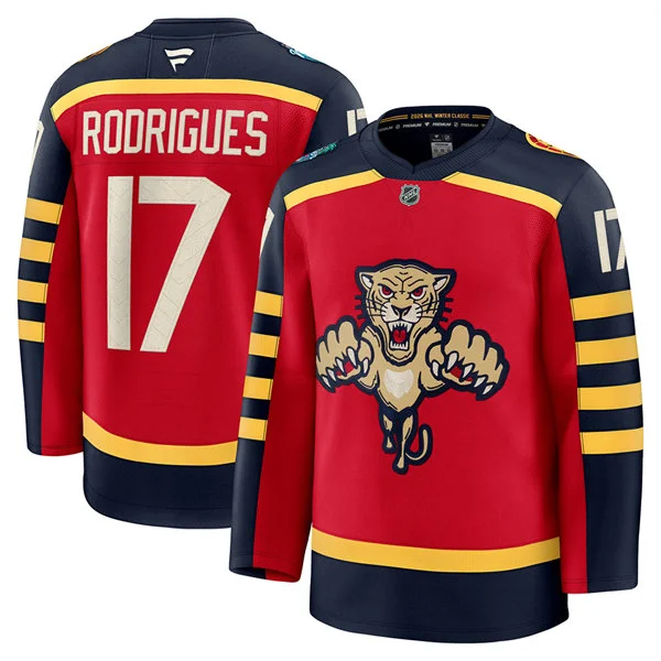 Mens Florida Panthers #17 Evan Rodrigues Red Fanatics 2026 NHL Winter Classic Premium Jersey