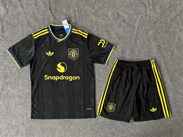 Mens Manchester United Blank 2025 Black Away Soccer Jersey kit